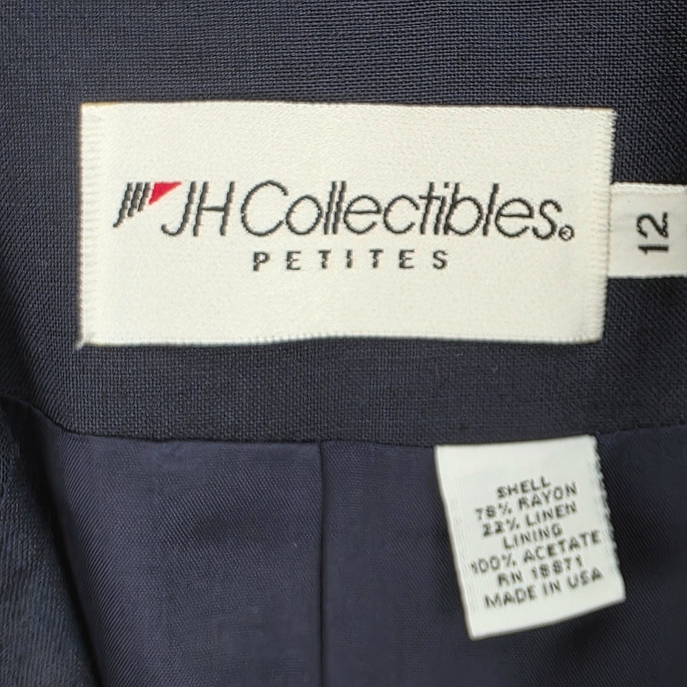 JH Collectibles Petites Blazer Womens Navy Blue Linen Blend Professional 12P - Picture 3 of 5